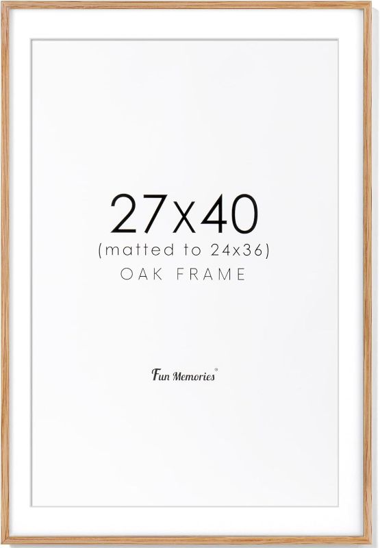 Photo 1 of 27x40 Picture Frame, Rustic Oak Wood Poster Frame 27"x40", 27x40 Frame Matted to 24x36, Thin Wood Frame Large Art Frame with Tempered Glass, Natural Oak Color
