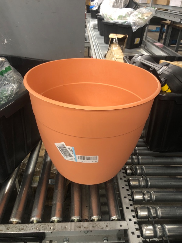 Photo 2 of Bloem Dayton Planter with Saucer: 20" - Coral - 100% Recycled Plastic Pot, Removable Saucer, Elevated Feet, for Indoor and Outdoor Use, Gardening, 16.5 Gallon Capacity Coral 20"