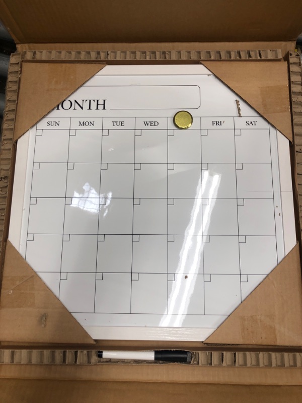 Photo 2 of Martha Stewart Everette Magnetic Monthly Calendar Dry Erase Board with Included Dry Erase Marker and 2 Magnets, 18" x 18", White Woodgrain Frame