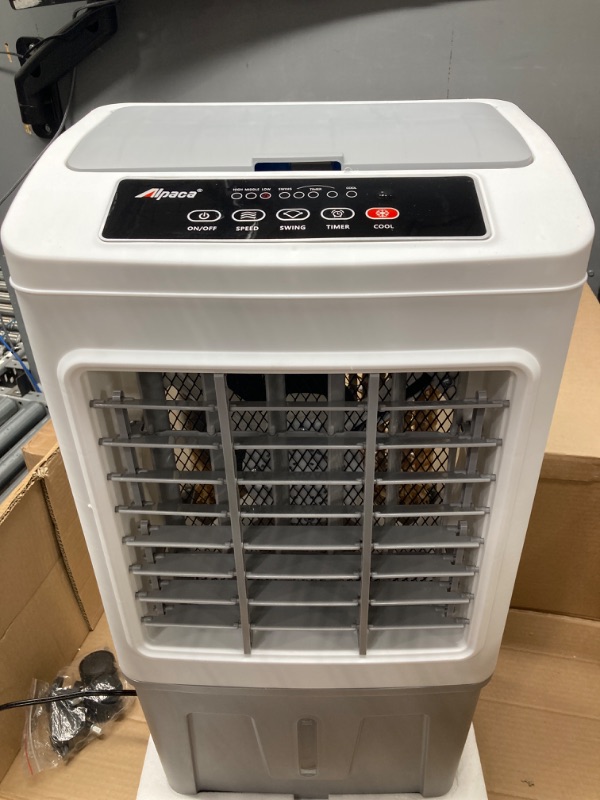 Photo 2 of Portable Evaporative Cooler ALPACA 2200CFM Personal Swamp Cooler, 120°Oscillation Swamp Cooler with Remote Control, Timer, Humidifier, 3 Wind Speeds, 4 Ice Packs for Room Office Dorms Outdoor, 5.5 Gal