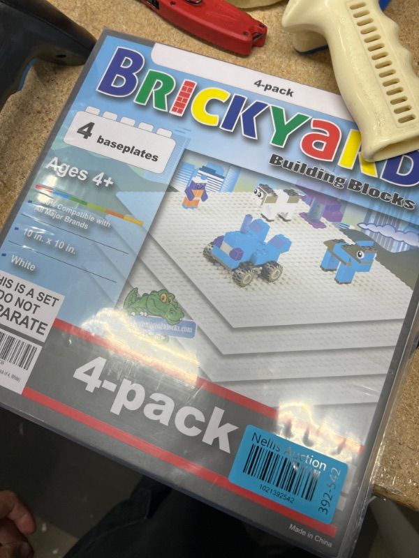 Photo 1 of Brickyard Building Blocks Lego Compatible Baseplate - Pack of 4 Large 10 x 10 Inch Base Plates for Toy Bricks, STEM Activities & Display Table - White White 4-pack