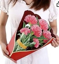 Photo 1 of SZCXTOP Flower Pop Up Cards 12 inch Life Sized Forever Paper Bouquet 3D Popup Birthday Gift Greeting Cards with Note Card and Envelope (Carnation Bouquet)
