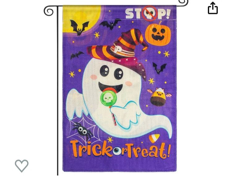 Photo 1 of 2 pack  - Halloween Ghost Garden Flag Burlap - Halloween Trick or Treat Vertical Garden Flags 12x18 Inch