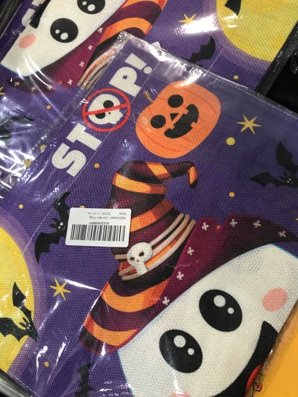 Photo 1 of 2 pack  - Halloween Ghost Garden Flag Burlap - Halloween Trick or Treat Vertical Garden Flags 12x18 Inch