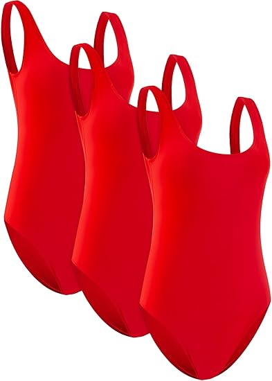 Photo 1 of 3 Pieces Red Swimsuits Women One Piece Swimwear Bathing Suits Swimsuits 80s Costumes for Women MEDIUM
