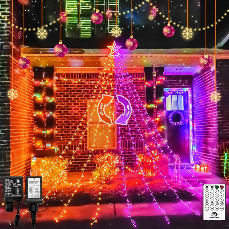 Photo 1 of JMEXSUSS 350 LED 12.5ft Orange and Purple Christmas Lights Outdoor, 11 Modes Star String Lights with Remote, Color Changing Waterfall Christmas Lights for Tree Christmas Party Garden Decorations
