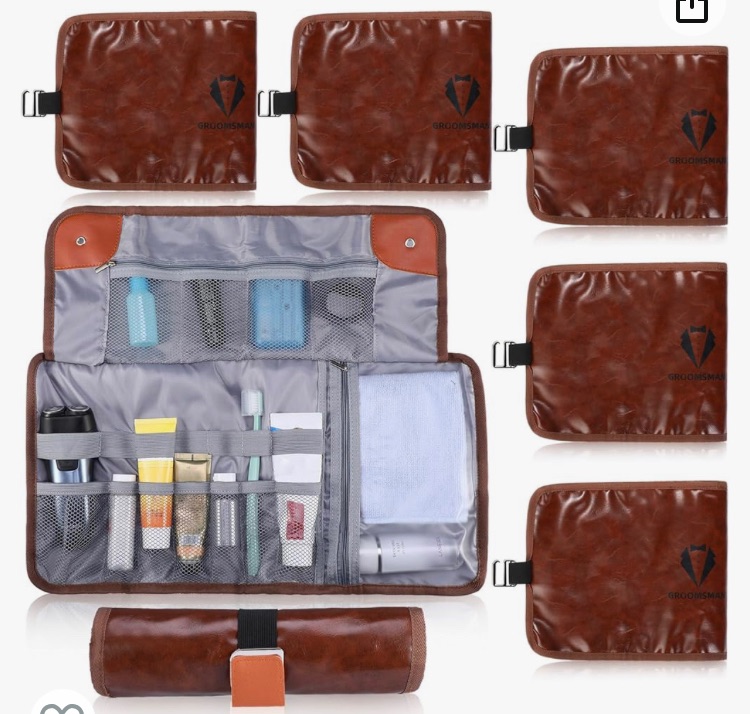 Photo 1 of (USED) Sweetude 6 Pcs Groomsmen Gifts Leather Toiletry Bag for Men Travel PU Leather Toiletry Bags Shaving Grooming Kit Bag Bathroom Bag for Wedding Groomsmen Boyfriend Father