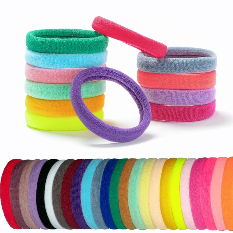 Photo 1 of * SET OF 4* MOSHNOLY Hair Ties for Women Thick Elastics Seamless Ponytail Holders 25 Colors 50 PCS Cotton Ouchless No Crease Damage Large Girls Scrunchies (1.6" 50 PCS, Multicolor)
