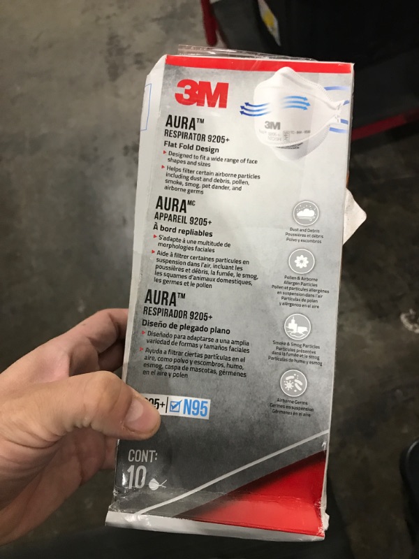 Photo 2 of 3M Aura Particulate Respirator 9205+ N95, Lightweight, Three Panel Designed Respirator Helps Provide Comfortable And Convenient Respiratory Protection, 10-Pack