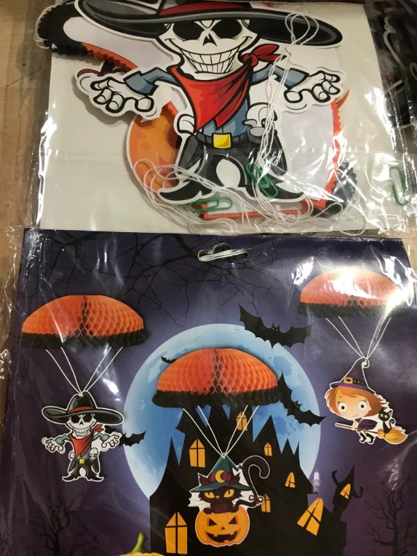 Photo 1 of 2-Halloween Hanging Ornaments Decorations Outdoor, Large Halloween Hanging Ornaments for Tree, 3PCS Halloween Honeycomb Ball Ornaments, 20inch Halloween Hanging Pumpkin Witch Home Party Decor