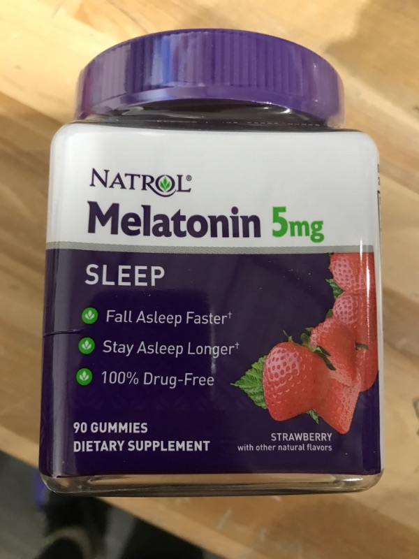 Photo 2 of best by 12/2023***Natrol Melatonin 5mg, Dietary Supplement for Restful Sleep, 90 Strawberry-Flavored Gummies, 45 Day Supply 90 Count (Pack of 1)