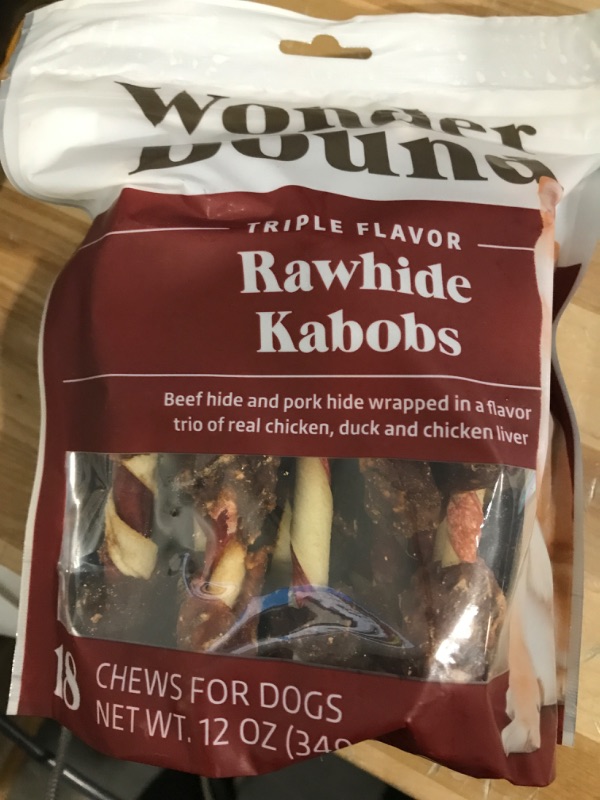 Photo 2 of 12/10/2023****Amazon Brand - Wonder Bound Triple Flavor Rawhide Kabobs for Dogs, 12 oz., Pack of 18 12.00 Ounce (Pack of 1)