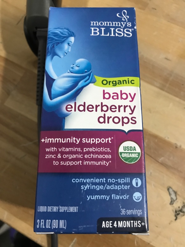 Photo 2 of best by 10/2024****Mommy's Bliss Organic Baby Elderberry Drops, Immune Support with Vitamins, Prebiotics, Zinc & Organic Echinacea, Age 4 Months +, 3 Fl Oz (36 Servings)