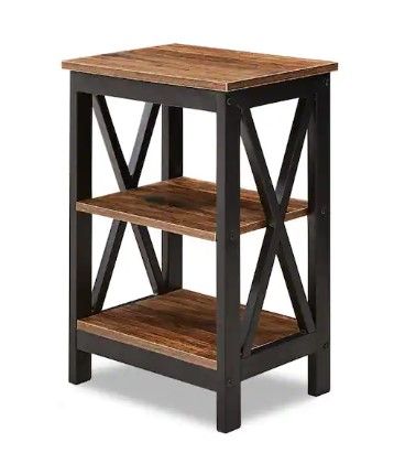 Photo 1 of 3-Tier Nightstand, 1 pcs?Brown Wooden Sofa Side Table with Storage Shelves, Stable Structure, 15.7"L x 11.8"W x 24.2"H
