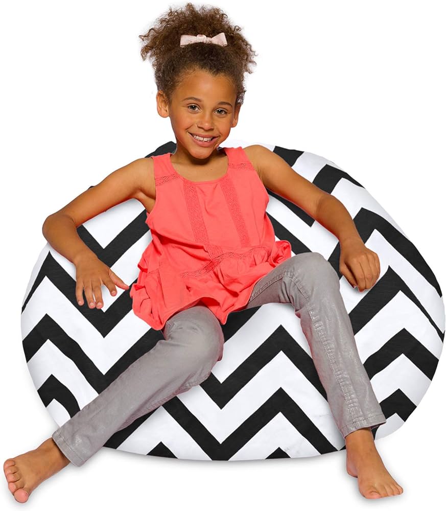 Photo 1 of Posh Beanbags Bean Bag Chair, Large-38in, Canvas Chevron Black and White