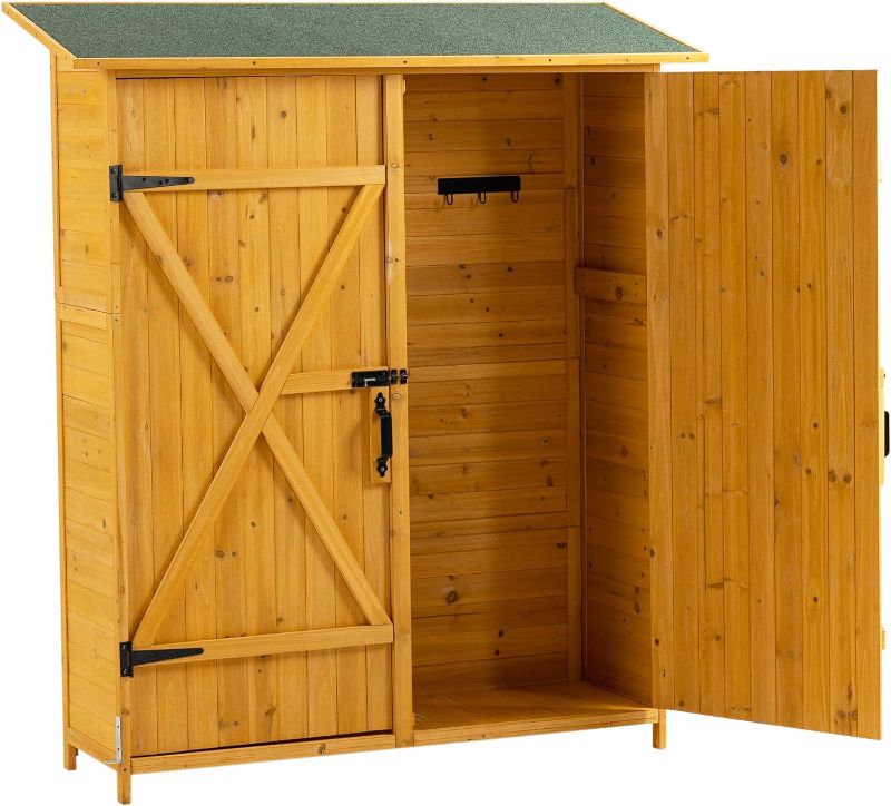 Photo 1 of ***MISSING HARDWARE*** 56”L x 19.5”W x 64”H Outdoor Storage Shed with Lockable Doors, Wooden Tool Garden Shed with Detachable Shelves & Pitch Roof