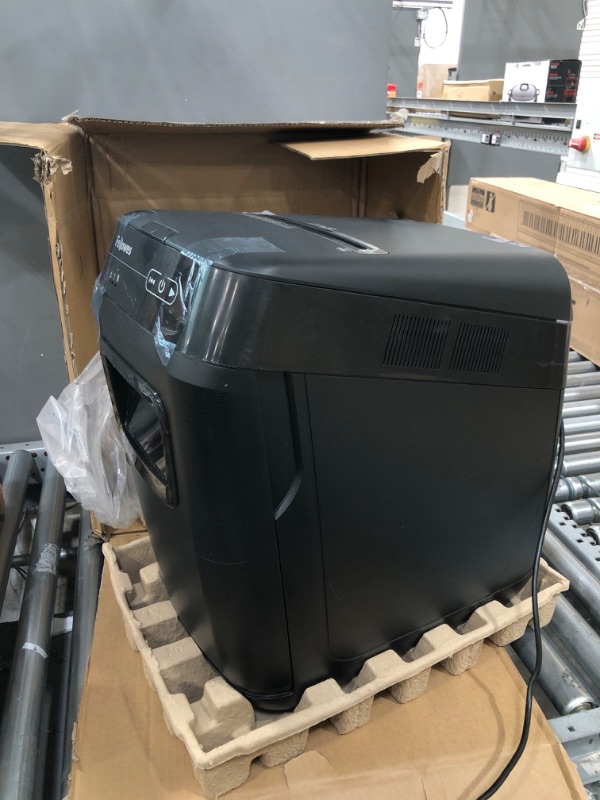 Photo 1 of Fellowes AutoMax 150C 150-Sheet Cross-Cut Auto Feed Shredder with Jam Protection for Hands-Free Shredding (4680001), Black 150c Shredder