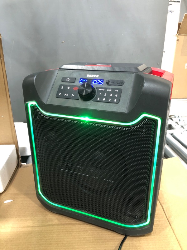 Photo 3 of ION Audio Pickup - 100-watt Water-Resistant Wireless Bluetooth Speaker with 75-Hour Rechargeable Battery, AM/FM Radio and Multi-Color Light Bar
