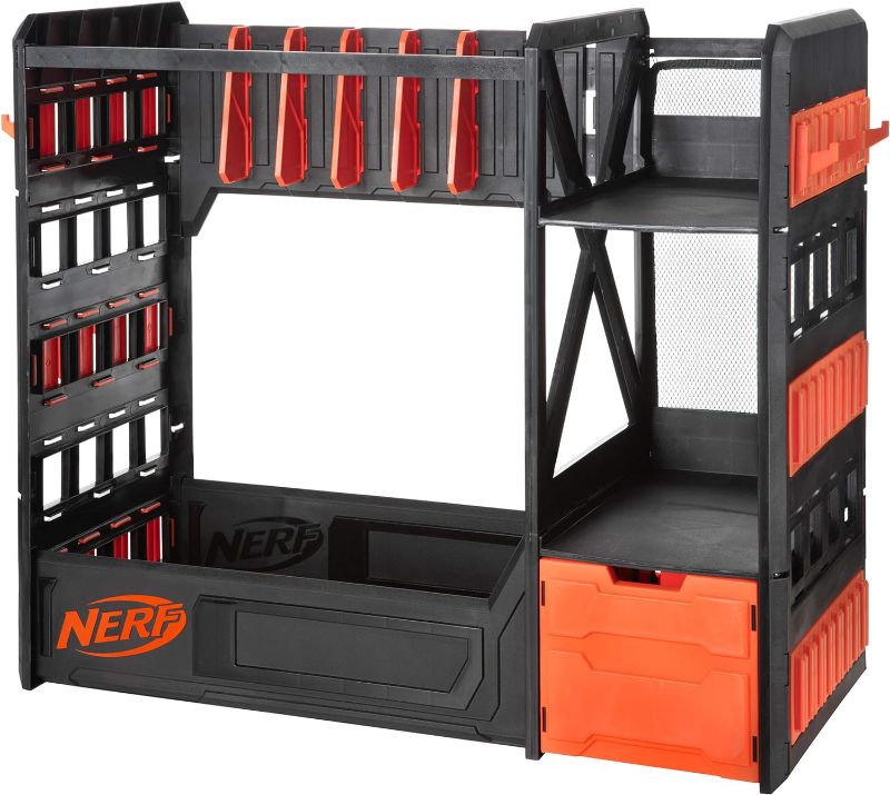 Photo 1 of 
NERF Elite Blaster Rack - Storage for up to Six Blasters, Including Shelving and Drawers Accessories, Orange and Black - Amazon Exclusive