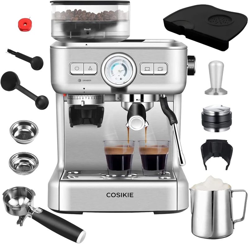 Photo 1 of 
Semi Automatic Espresso Machine with Grinder, Steamer Milk Frother, COSIKIE All in One , 20 Bar, Home Barista Cappuccino Coffee Maker, Gifts for Her or Him