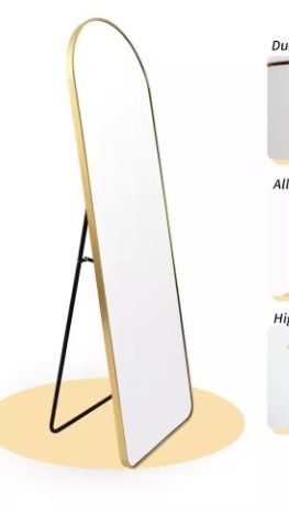 Photo 1 of 21 in. W x 64 in. H Arched Gold Aluminum Alloy Framed Rounded Full Length Mirror Standing Floor Mirror