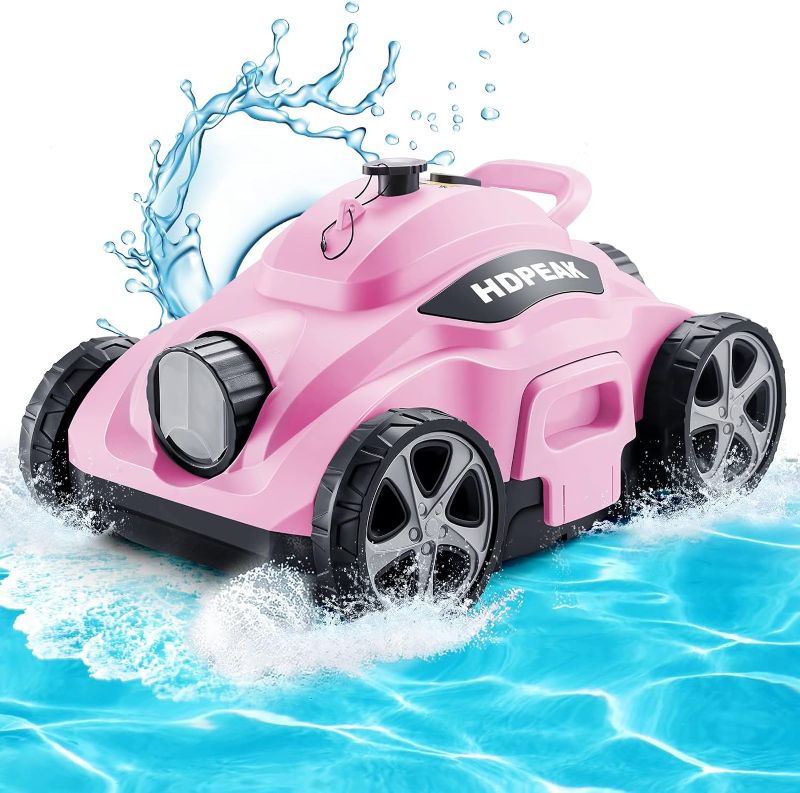 Photo 1 of Cordless Robotic Pool Cleaner, HDPEAK Pool Vacuum Lasts 110 Mins, Auto-Parking, Rechargeable, Automatic Cordless Pool Vacuum Ideal for Above/In-Ground Pools Up to 50 feet, Pink
