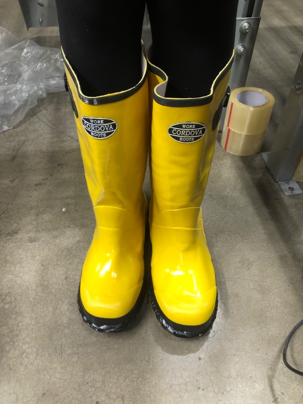 Photo 1 of Cordova BYS17-12 Yellow Slush Boot With Black Ribbed Sole, Cotton Lined, 17-Inch Length, Over-The-Shoe Style, Size 12

