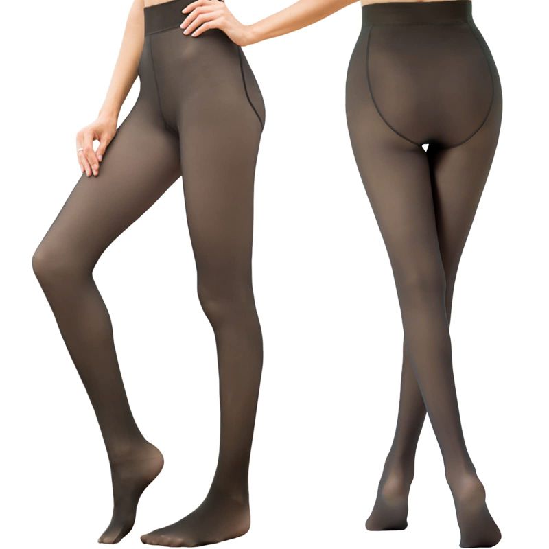 Photo 1 of FULNEW Fake Translucent Nude Fleece Tights Winter Fleece Lined Sheer Tights Opaque Thermal Pantyhose for Women Thick 220g (Fleece Lined) One Size Onesizeblack