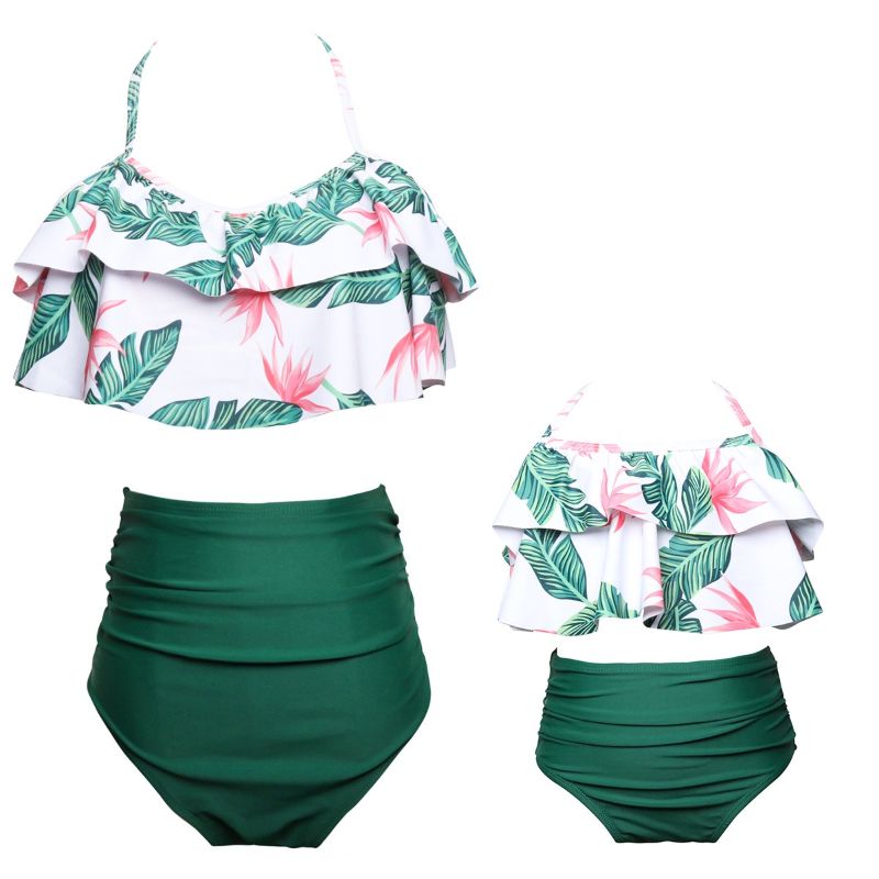 Photo 1 of KABETY Girls Swimsuit Two Pieces Bikini Set Ruffle Falbala Swimwear Bathing Suits 2T Green