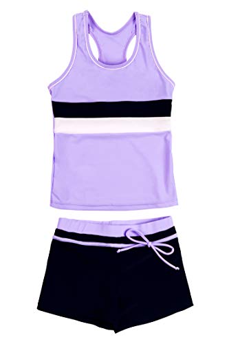 Photo 1 of KABETY Little Girls Summer Two Piece Boyshort Fashion Tankini Swimsuit Purple 8-9 Years