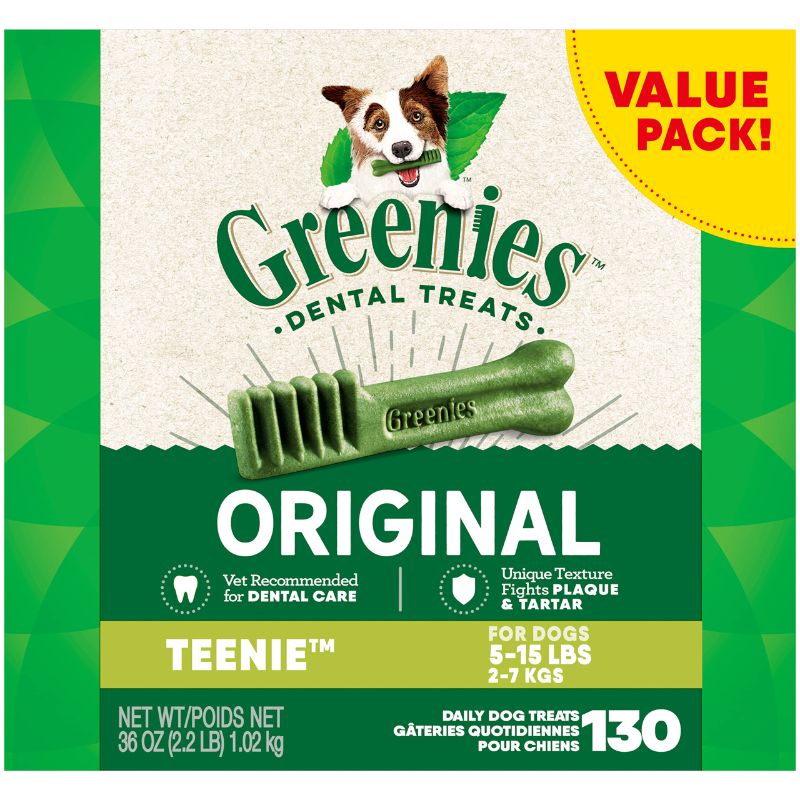 Photo 1 of **EXP DATE: 08/28/2024**
Greenies Original Dental Chews for Dogs, Teenie (5-15 lb. Dogs), Natural Dog Treats 130 Count (Pack of 1)
