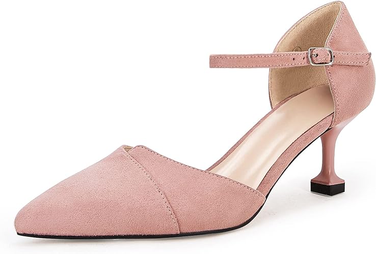 Photo 1 of Ownmeen Womens Pointed Toe Pumps Ankle Strap Buckle Closure D'Orsay Flared Heel Dress Shoes 9.5 PINK