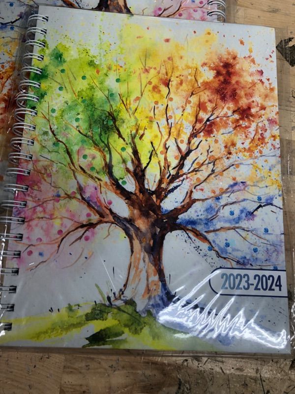 Photo 2 of Hardcover Academic Year 2023-2024 Planner: (July 2023 Through June 2024) 8.5"x11" Daily Weekly Monthly Planner Yearly Agenda. Bookmark, Pocket Folder and Stickers Set (Tree Seasons)