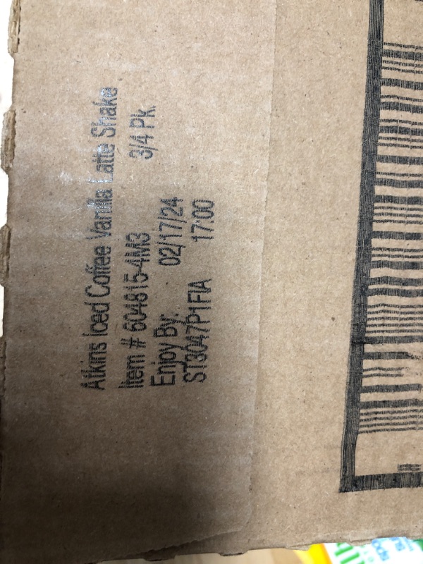 Photo 2 of BB: 2/17/24
Atkins Iced Coffee Vanilla Latte Protein Shake, 15g Protein, Low Glycemic, 4g Net Carb, 1g Sugar, Keto Friendly, 11 Fl Oz - 4 Count (Pack of 3) Vanilla Latte 11 Fl Oz - 4 Count (Pack of 3)