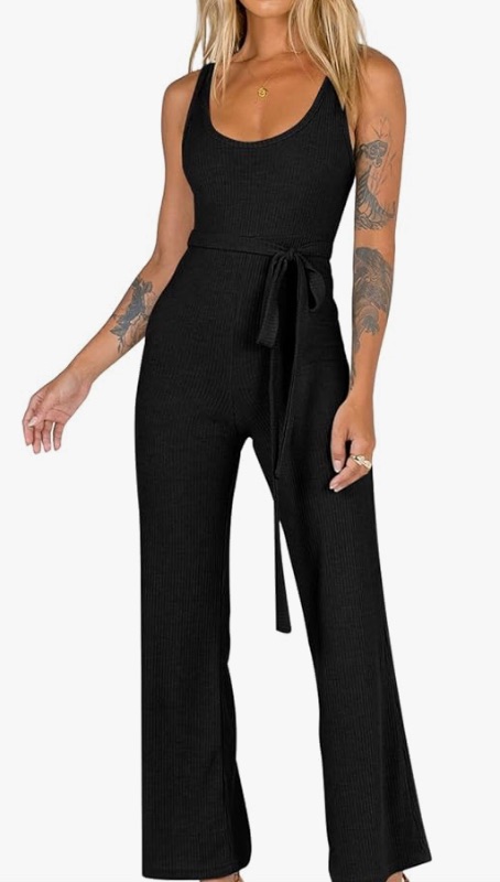 Photo 1 of Yuebin Womens Casual Sleeveless Tank Jumpsuits Spaghetti Strap High Waist Belted Wide Leg Romper size small