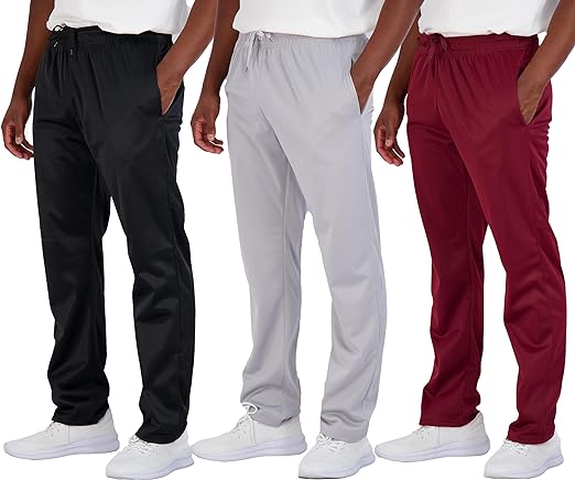 Photo 1 of Real Essentials 3 Pack: Men's Active Athletic Casual Tricot Open Bottom Sweatpants with Pockets (Available in Big & Tall)
