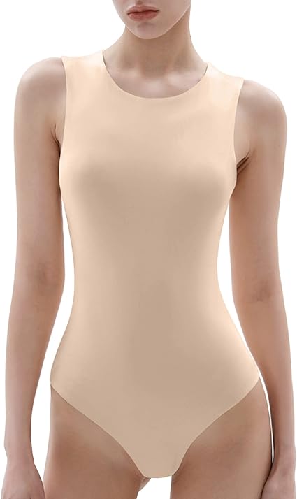 Photo 1 of UEU Women's Sleeveless Ribbed Bodysuit Halter Neck Slimming Basic Tank Body Suit MEDIUM
