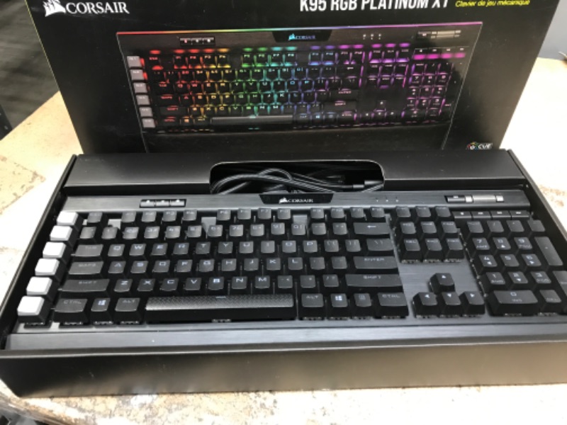 Photo 2 of Corsair K95 RGB PLATINUM XT Mechanical Wired Gaming Keyboard - Cherry MX Speed Switches - PBT Double-Shot Keycaps - iCUE Compatible - QWERTY NA Layout - Black MX Speed Silver Keyboard