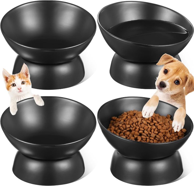 Photo 2 of 
Jinei 4 Pcs Raised Cat Bowl Ceramic Tilted Elevated Food Bowls 6.76 oz Cat Feed Bowls Anti Vomiting Whisker Friendly Shallow Dishes Non Slip Food Water Bowl...