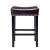 Photo 1 of 26 in. Brown Solid Wood Bar Stools for Kitchen Counter Backless Faux Leather Stools
