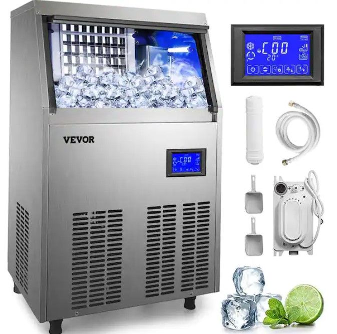 Photo 1 of *POWERS ON BUT CANT FULLY TEST** 19 lb. Bin Stainless Steel Freestanding Ice Maker Machine with 130 lb. 24 Hour Commercial Ice Maker in Silver
