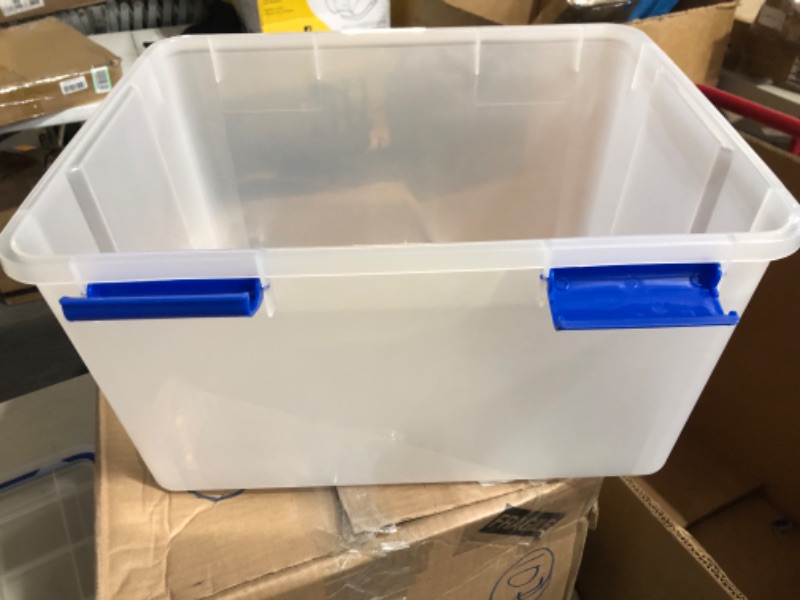 Photo 4 of "1 Container only"  IRIS USA 44 Quart WEATHERPRO Plastic Storage Box with Durable Lid and Seal and Secure Latching Buckles, Clear With Blue Buckles, Weathertight, 2 Pack 44 Quart - 