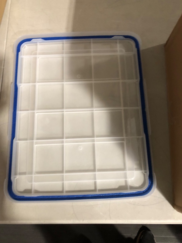 Photo 8 of "1 Container only"  IRIS USA 44 Quart WEATHERPRO Plastic Storage Box with Durable Lid and Seal and Secure Latching Buckles, Clear With Blue Buckles, Weathertight, 2 Pack 44 Quart - 