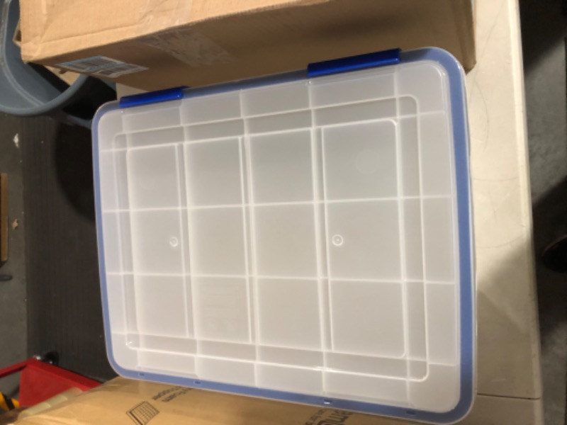 Photo 7 of "1 Container only"  IRIS USA 44 Quart WEATHERPRO Plastic Storage Box with Durable Lid and Seal and Secure Latching Buckles, Clear With Blue Buckles, Weathertight, 2 Pack 44 Quart - 