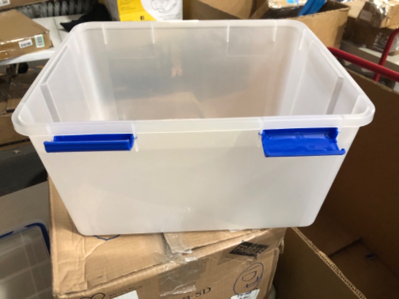 Photo 6 of "1 Container only"  IRIS USA 44 Quart WEATHERPRO Plastic Storage Box with Durable Lid and Seal and Secure Latching Buckles, Clear With Blue Buckles, Weathertight, 2 Pack 44 Quart - 