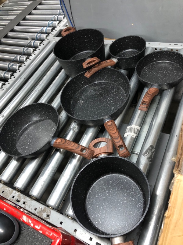 Photo 3 of Kitchen Academy Induction Cookware Sets - 12 Piece Cooking Pan Set, Granite Black Nonstick Pots and Pans Set
