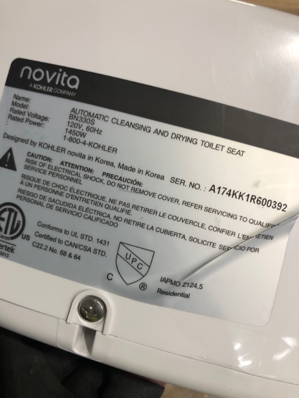 Photo 4 of 

***NON REFUNDABLE NO RETURNS SOLD AS IS***
***PARTS ONLY***
* used item * READ NOTES BELOW**
***NON REFUNDABLE NO RETURNS SOLD AS IS***
***PARTS ONLY***
* used item * 
KOHLER BN330-N0 Novita Electric Bidet Toliet Seat, Elongated Heated Bidet Warm Water 