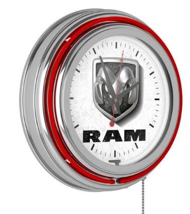 Photo 1 of 14in Ram Light Ring Wall Clock, Red/Silver