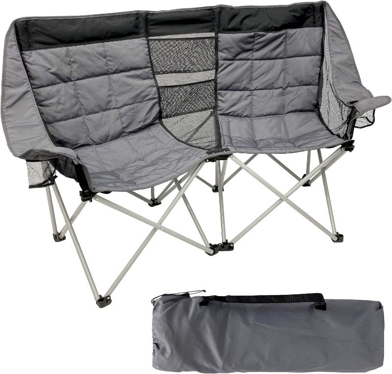 Photo 1 of 
EasyGo Product Camping Chair - Double Love Seat Heavy Duty Oversized - Folds Easily and is Padded, Black Grey