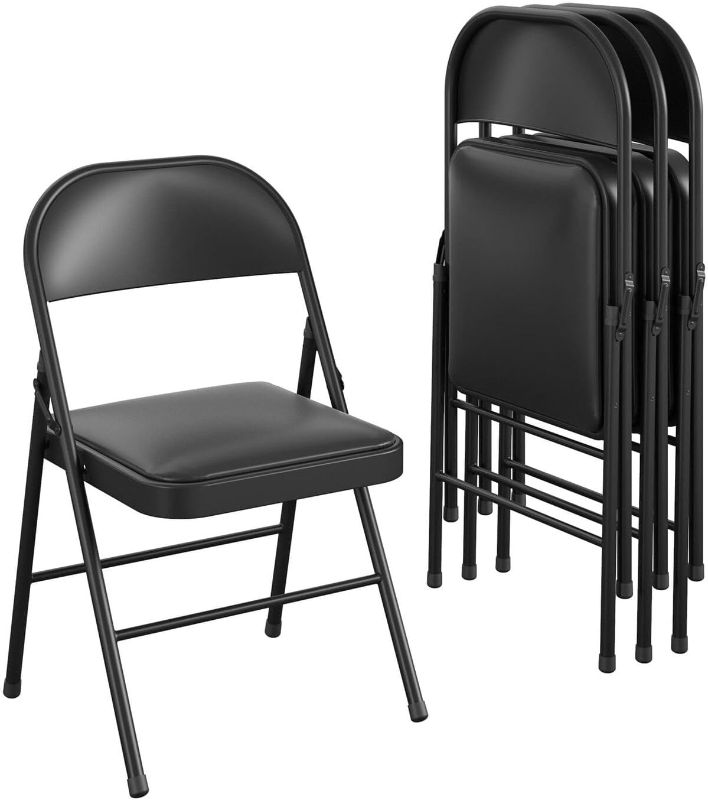 Photo 1 of 4 Pack Folding Chairs with Padded Cushions and Back, Padded Folding Chairs for Home and Office, Indoor and Outdoor Events (Black, 4 Pack)
